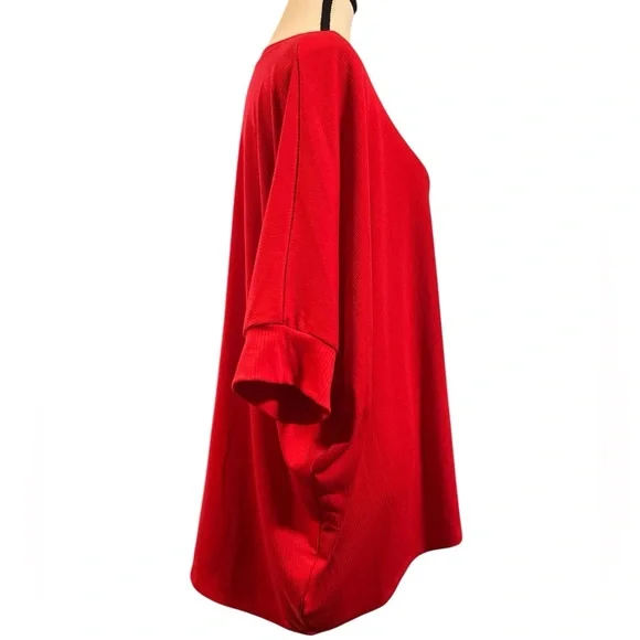 Vibrant Red Women's Tunic Top with Dolman Sleeves - Picture 4 of 7